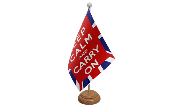Keep Calm And Carry On (UK) Small Flag With Wooden Stand